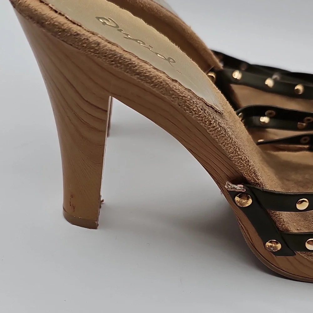 Qupid Black & Brown Studded Strappy Stiletto Heels Sandals Size 7 Y2K